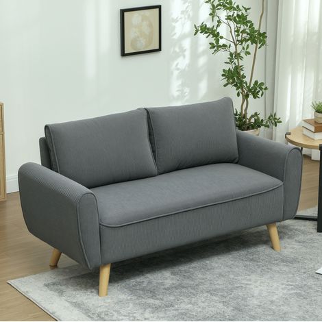 Sofá de 2 plazas de pana, 145 x 75 x 78 cm, 2 cojines, gris oscuro OKMYHOME (1/5)