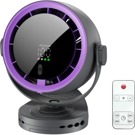 Ventilateur Bureau/Pince/Mural 3-en-1, USB Petit Ventilateur Rechargeable 5000mAh avec Télécommande, 5 Vitesses & 4 Minuteries, Double Rotation 360°, pour Chambre, Cuisine, Bureau, Gris Violet (1/5)