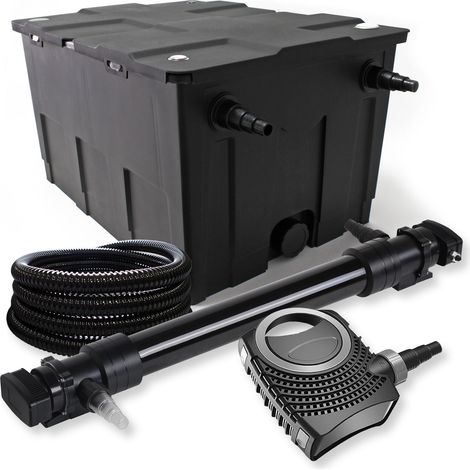 SunSun Kit complet: CBF-550 Filtre de bassin jusqu'à 60000 L Biologique, NEO10000 SuperECO pompe de filtration 10000l/h 80W, CUV-672 lampe uv UVC Clarificateur avec 72W, 25m Tuyau 25 mm