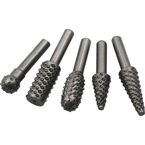 Lot de 5 fraises assorties pour bois - pour brunissage polissage gravure meulage limer ébavurage menuiserie - outil rotatif pour mandrin visseuse perceuse - en acier (1/4)