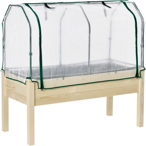 Potager surélevé, bâche enroulable, cadre en bois naturel, doublure en tissu, trous de drainage, 121 x 55 x 117 cm