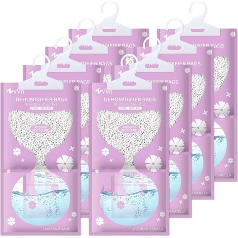 Lot de 8 déshumidificateurs - Absorbeur d'humidité, granulés déshumidificateurs pour éliminer l'humidité et les odeurs désagréables des armoires, chambres à coucher, résistant à l'humidité (1/5)