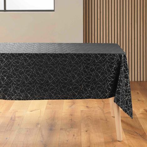 Nappe rectangle 140 x 240 cm microfibre imprimee metallisee mikado Noir/argent (1/4)
