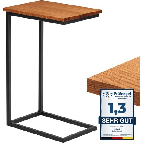 LAMO Manufaktur table d'appoint table pour ordinateur portable table de canapé table basse mobile table de chevet 45x30x67cm cadre Noir plateau 100% bois massif couleur: Rustique (1/5)