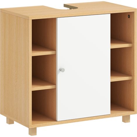 Mobile Sottolavabo Bagno 60x33x57cm con Armadietto a 2 Ante Soft-Close e 6 Ripiani Aperti Bianco (1/5)