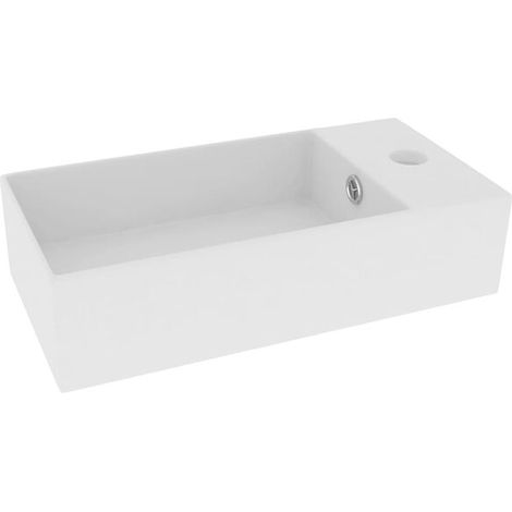 Lavabo de salle de bain avec trop-plein, en céramique blanche mate