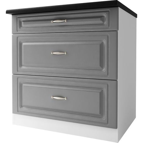 Tendencio – Casserolier de cuisine bas 80 cm – 3 tiroirs – Mélaminé gris – Module de cuisine personnalisable – Pour espaces optimisés