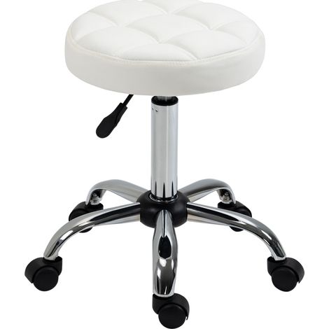 MEUBLIV Tabouret de travail à roulettes réglable en hauteur pivotant blanc 120 kg (1/5)
