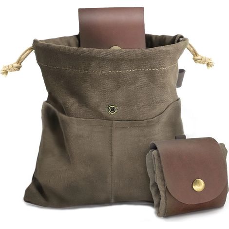 Sac de Cueillette Fruits Vert Toile Cuir Pliable Ceinture 2 Poches Grande Capacité Randonnée Camping Jardin Multi-Usage (1/5)