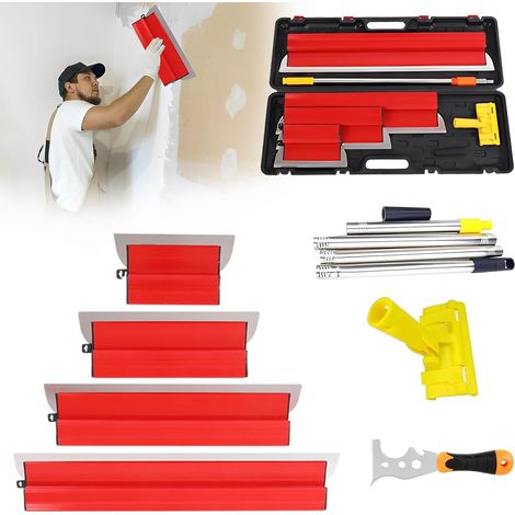 Spatule Enduit Lissage Set, Ensemble de Spatules de Surface Dans un étui, 9 Types Spatule De Lissage, Outils de Spatule (25cm,40cm,60cm,80cm), Pour Enduire Les Murs et Les Plafonds (1/5)