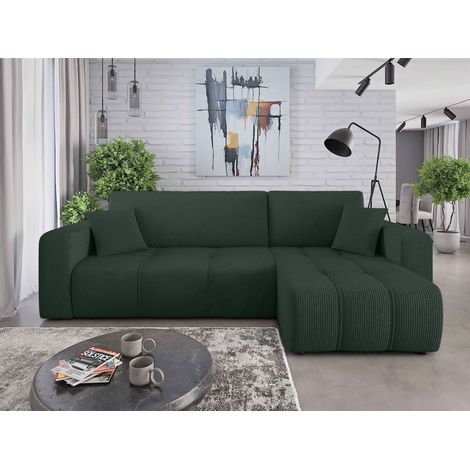 Ecksofa mit Schlaffunktion Sofa DAGNY in Stoff Poso Grün Ottomane Rechts (1/5)