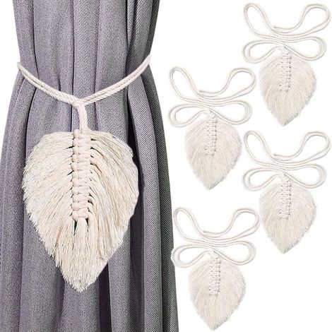 4 Pièces Embrasses Boho Feuilles Vorhanghalter Coton Macramé Gardinenhalter Rideau Avec Tirette Rideau Beige Corde De Coton Holdbacks Rideau Clips À Ressort Support De Câble À Rideaux, Décoration (1/5)