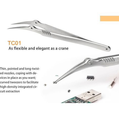 Lot de 2 pinces industrielles antistatiques MTweezer haute précision en acier inoxydable 304 pour le soudage et la réparation de circuits imprimés de téléphones (1/5)