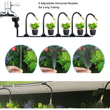 Kit d'Irrigation Goutte à Goutte - Tuyau 5m en PE et Laiton - 5 Buses Universelles Réglables pour Arrosage Automatique Jardin (1/4)