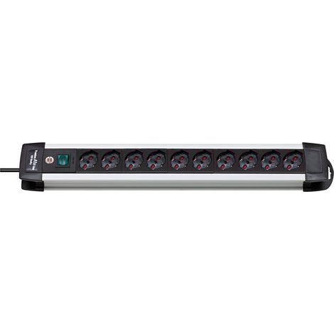 Multiprise série Alu Line 10 Prises Italiennes (10/16A), Bordures en Aluminium, Interrupteur Lumineux (1/4)