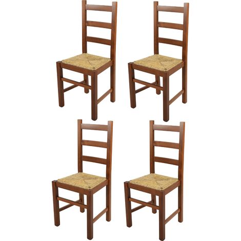 Tommychairs - Set 4 sedie modello Rustica per cucina bar e sala da pranzo, robusta struttura in legno di faggio color noce chiaro e seduta in paglia