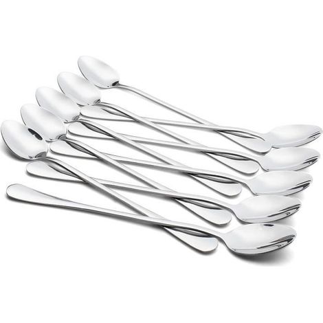 DASINKO Cuillères à café en acier inoxydable, manche long, 19 cm environ, lot de 10 Oval (1/4)