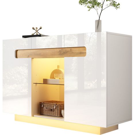 Aparador de Almacenaje con 4 Compartimentos, LED Ajustable por Aplicación Móvil, para Salón y Cocina, 120 x 40 x 80 cm (1/5)