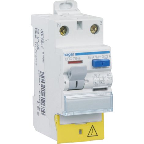 2-poliger FI-Schutzschalter 63 A 30 mA Typ AC mit versetzter Anschlussklemme (1/4)