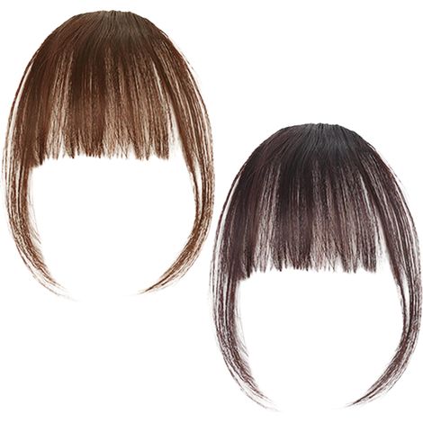 2Pcs Faux cheveux, frange aérienne avec favoris, clip, soie haute température, marron clair et foncé, usage quotidien (1/5)