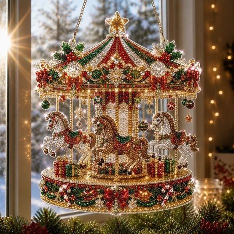 Nouvelle peinture diamant de Noël - Attrape-soleil - Carrousel de Noël - 20 cm