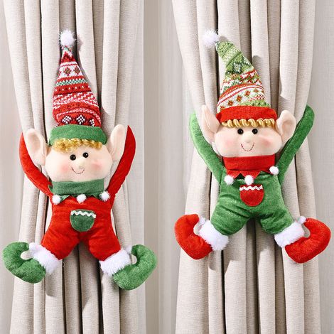 Lot de 2 Embrasses de Boucle de Rideau de Noël, Lutin de Noël Bonhomme de Neige Attache de Retenue Boucle de Serrage Pince de Noël, Décorations de Fenêtre Décorations de Noël Crochet de Rideau Décor - (1/5)