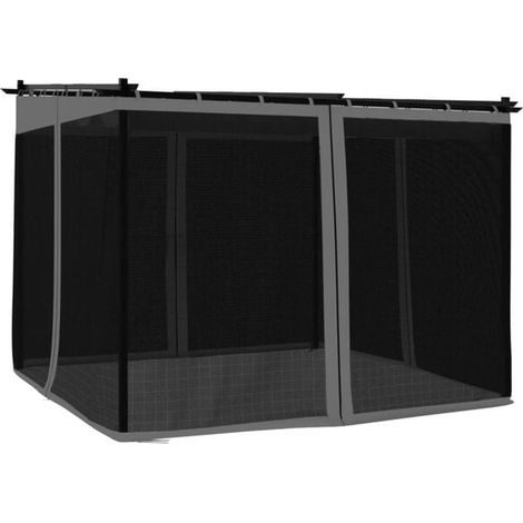 Une pergola en acier de 3x3 mètres avec une structure en maille gris anthracite sur les côtés. (1/5)