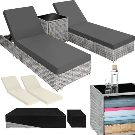 Lot 2 bains de soleil résine tressée et aluminium table gris clair