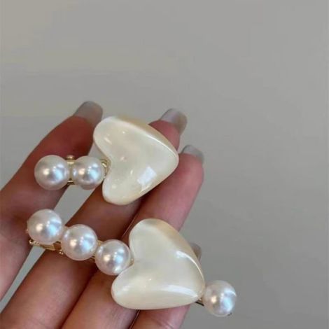Barrettes Cheveux - Coeur Perles - Blanc Rose Violet - Pour Frange et Mèches - 6 Pièces (1/5)