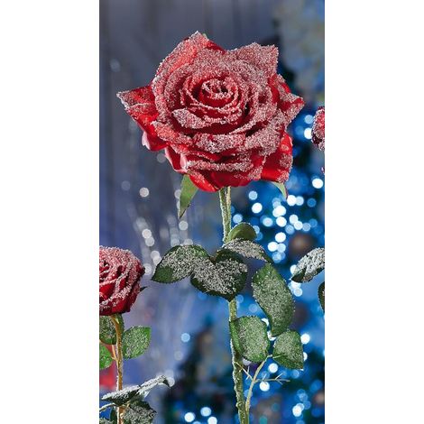 Rosa fiore artificiale natale innevata rossa 84 cm (1/2)