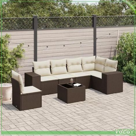 Salon de jardin - 3254980 - Résine tressée marron - Modulaire avec rangement - Coussins déhoussables (1/3)