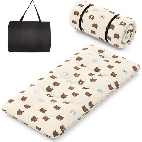 Colchón futón de suelo de 90 x 200 x 10 cm plegable con funda lavable diseño cómodo en microfibra marrón 200012684