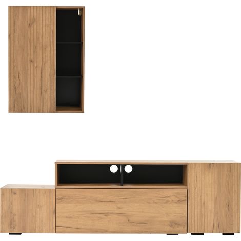 2-teiliges TV-Möbel- und Vitrinenset, verstellbar 174–265 cm, Holz/Schwarz HOMVRA (1/5)