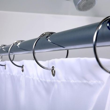 12 Duschvorhangringe mit Metallhaken, hergestellt in Italien, 50 mm Öffnung, Metall. (1/5)