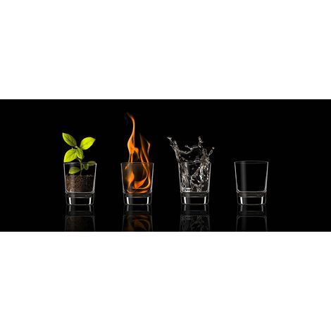Tableau moderne verres sur fond noir | Tableau quatres éléments pour cuisine | Tableau original noir, rouge, vert et blanc - 1,0 x 0,4 m (1/2)