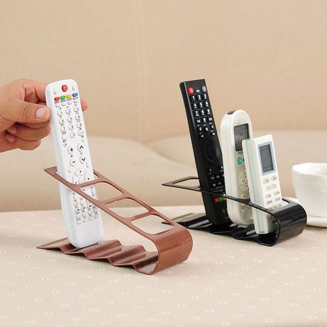 2 supports de rangement à 4 compartiments pour télécommandes, adaptés aux télécommandes de télévision, aux contrôleurs multimédia et aux fournitures de bureau — marron (1/5)