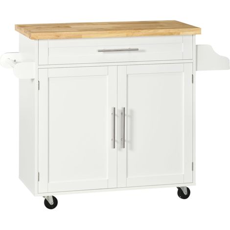 Carro de cocina con encimera, cajón, armario, especiero y toallero 109 x 40 x 89 cm blanco (1/5)