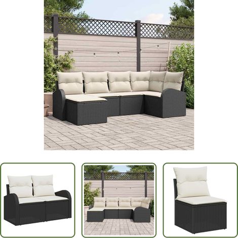 vidaXL Confort extérieur - Ensemble de Canapés avec coussin 6 pcs Noir et Blanc polyrotin (1/5)