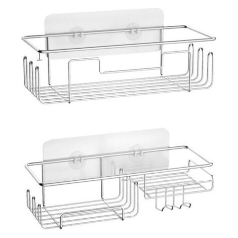 Canasta de ducha de acero inoxidable "Rose", soporte de ducha montado en pared sin perforar, soporte de baño de acero inoxidable con cinta adhesiva para el baño (1/5)