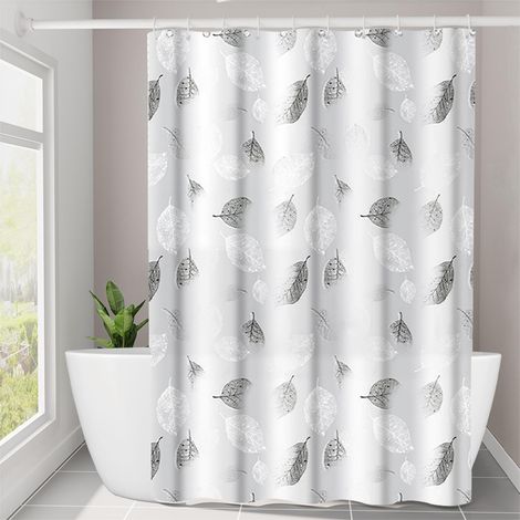 Rideau de douche imprimé feuilles imperméable anti-moisissure, salle de bain 180x180cm avec design floral élégant (1/5)