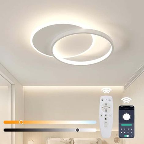 GOECO Plafoniera LED Moderna Doppio Anello, 32W Dimmerabile senza gradini, Telecomando + App, Bianca, Illuminazione per Camera da Letto Soggiorno Studio (1/5)