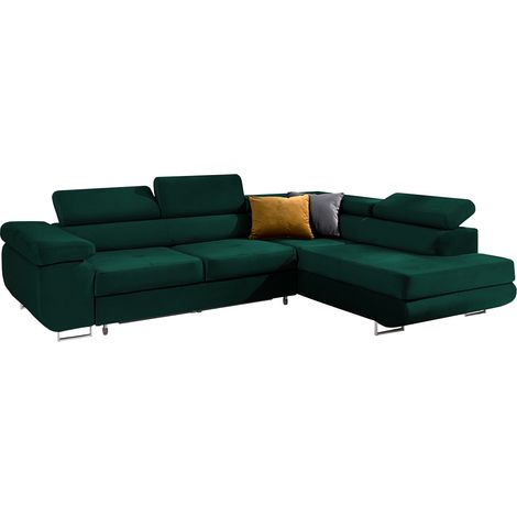 Canapé d'angle convertible droit 4 places Wilson velours Vert sapin (1/4)