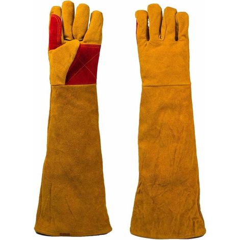 Paire de gants de soudage gants de travail de protection isolés anti-usure en cuir de vache pour soudage ignifuge, soudage au feu de camp, forgeage de cheminée de forgeron, barbecue, 60 cm (1/4)