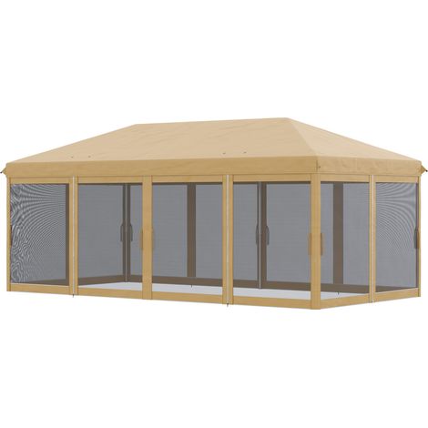 Outsunny Gazebo Pieghevole 6x3 m con Zanzariera e Altezza Regolabile Beige (1/5)