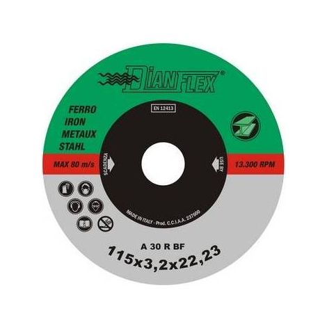 DISCO ABRASIVO PER FERRO Misura: mm 115 x sp. 1.6 Ferro-Inox