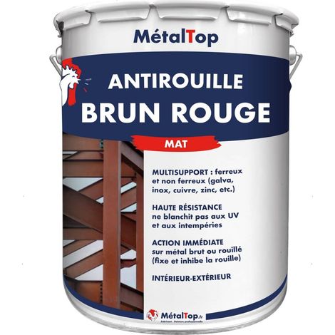 Metaltop – Antirouille brun rouge 5 L – Protection métal jusqu'à 12 ans – Application au pinceau, rouleau ou pistolet – Finition mate - POT 5 L