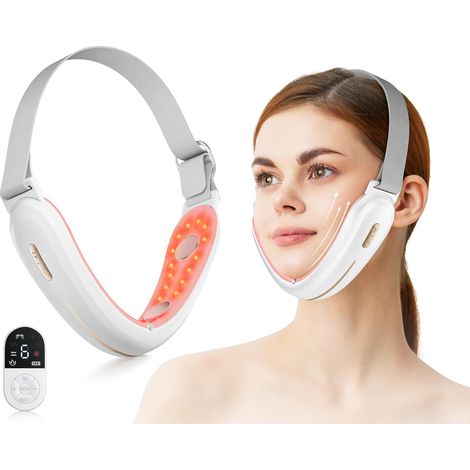Appareil massage Visage Appareil Anti Rides Visage, 4 Mode EMS Lifting Visage, Double Menton/Muscle Masséter, 42°C LED Rouge et Bleue, Télécommande LCD (1/5)