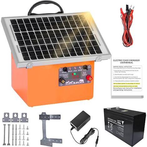 cloture electrique solaire cloture electrique, berger électrique Contrôleur pour chevaux, clôture électrique pour élevage d'animaux de berger, pour ferme, pâturage, jardin (Orange) (1/5)