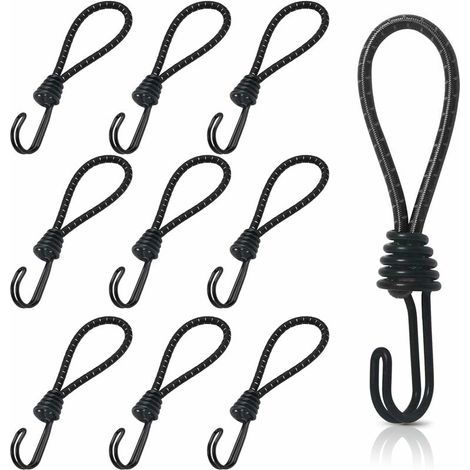 Set of 10 16cm elastic rubber bungee cords – Double hooks for secure fastening – Weatherproof – Max load 15kg (1/5)