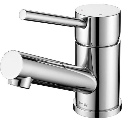 Grifo para lavabo pequeño, mezclador de lavabo de caño bajo, monomando, aireador extraíble, acabado cromado (1/5)